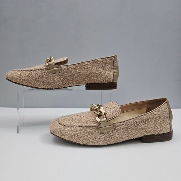 Donald Pliner Bethany Loafer Women 9.5 Camel Boucle Chain Detail Slip On Sparkle - Picture 2 of 14